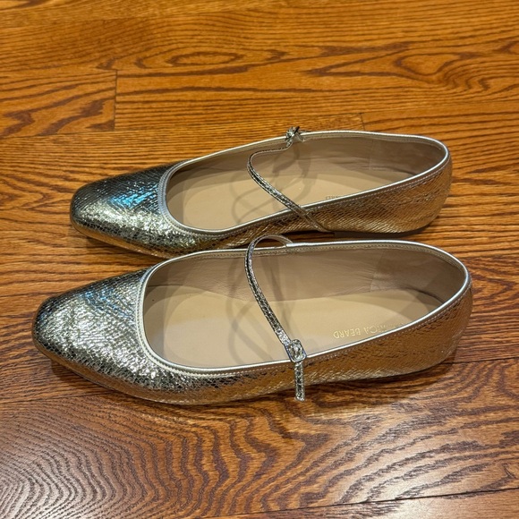 Veronica Beard Ellie Metallic Maryjane Ballet Flat in Platinum Gold Size 9 EUC - Picture 2 of 11